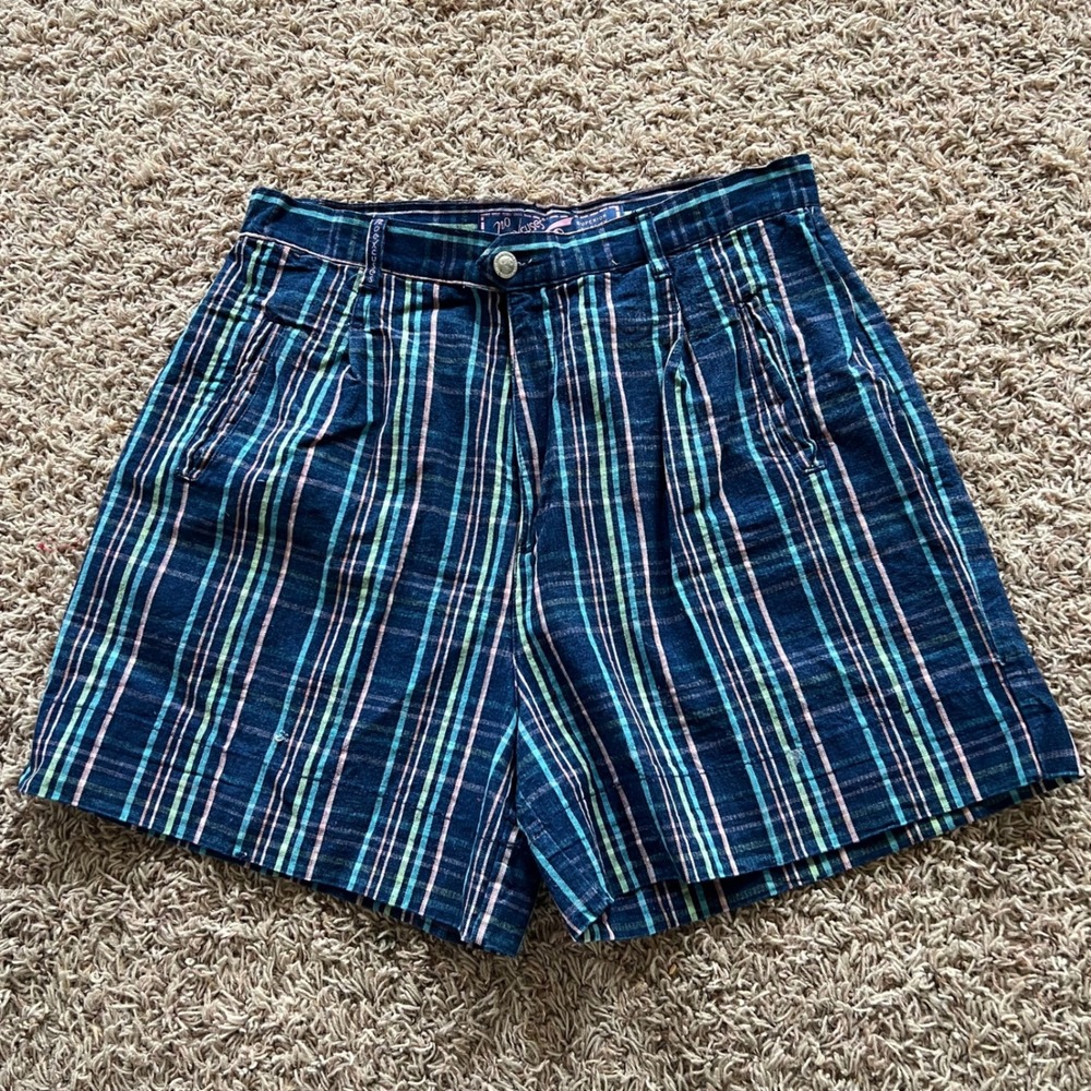 Vintage No Excuses High Waisted Striped Shorts Blue Pink Green Cotton 90s 13/14